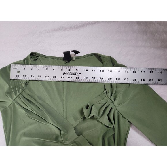 Norma Kamali Womens Green Long Sleeve Ruched Drape Top Blouse Medium Stretch - Picture 6 of 8